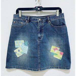 Lilly Pulitzer Skirt Womens 6 Blue Denim Patchwork Embroidered Mini Y2K Boho